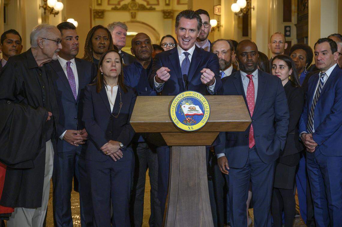 California Gov. Gavin Newsom speaks during a news conference at the State Capitol on March 13, 2019 in Sacramento. Newsom put a moratorium on the death penalty in California on Wednesday, sparing the lives of more than 700 death-row inmates. 