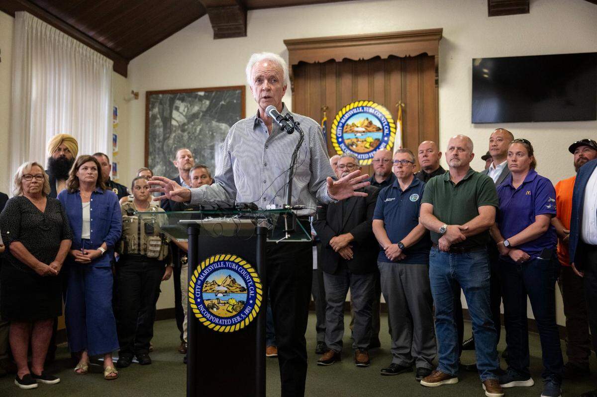 Marysville Mayor Chris Branscum declares a local state of emergency during a press conference on June 21 because of the risk of the historic Hotel Marysville collapsing.