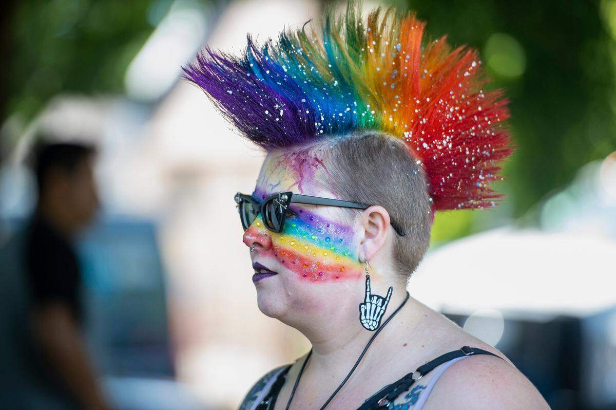 Haley Hayes, of the Zombie Club, waits for the Sacramento Pride March and Parade to start Sunday, June 11, 2023, in Southside Park.