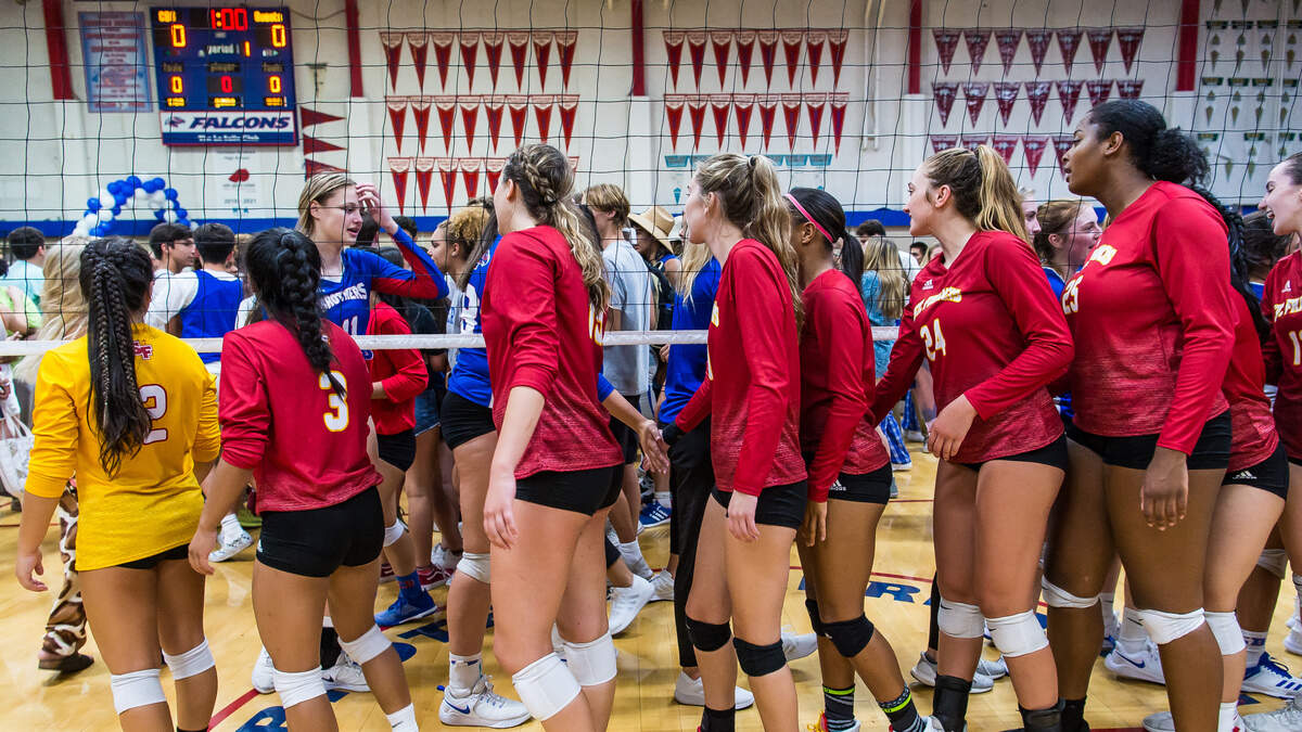 Players from St. Francis High School greet their opponents from Christian Brothers after the Troubadours won Sept. 3. No. 1 St. Francis will host No. 5 Cosumnes Oaks on Tuesday in a Sac-Joaquin Section Division I playoff semifinal.