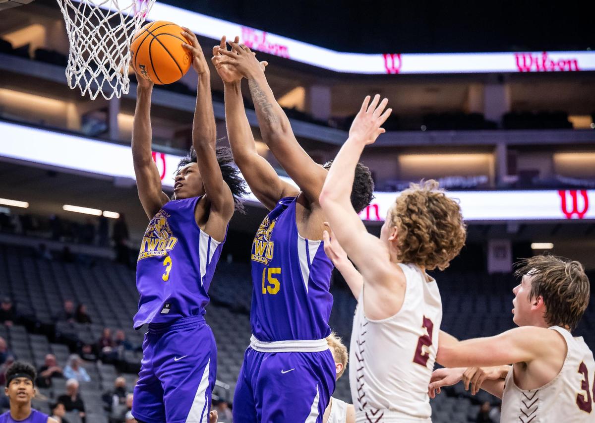 Lynwood Knights guard Chace Holley (3) grabs a defensive rebound during the fourth quarter at the CIF Division V high school boys basketball state final game Friday, March 10, 2023, at Golden 1 Center in Sacramento. Lynwood beat Sierra for the state title, 89-58.