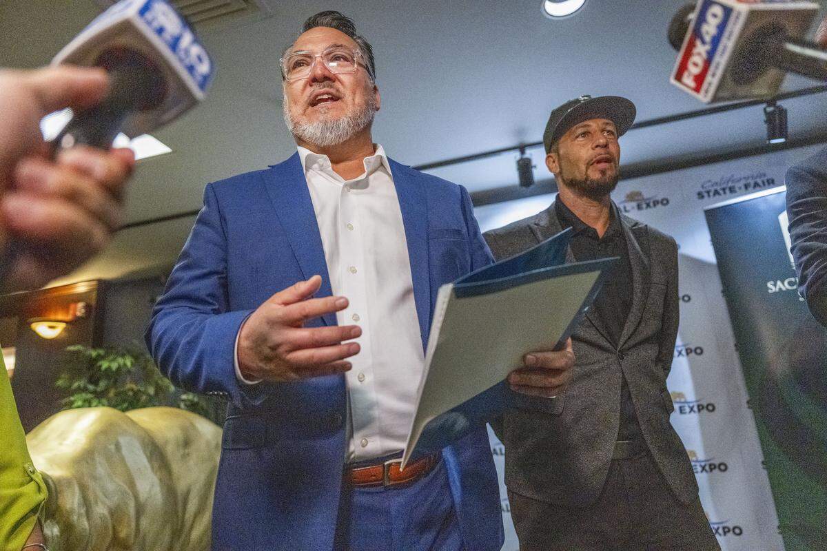 Cal Expo CEO Tom Martinez explains on Thursday the agreement with Sacramento State to explore replacing its horse racing track with a college football stadium. 