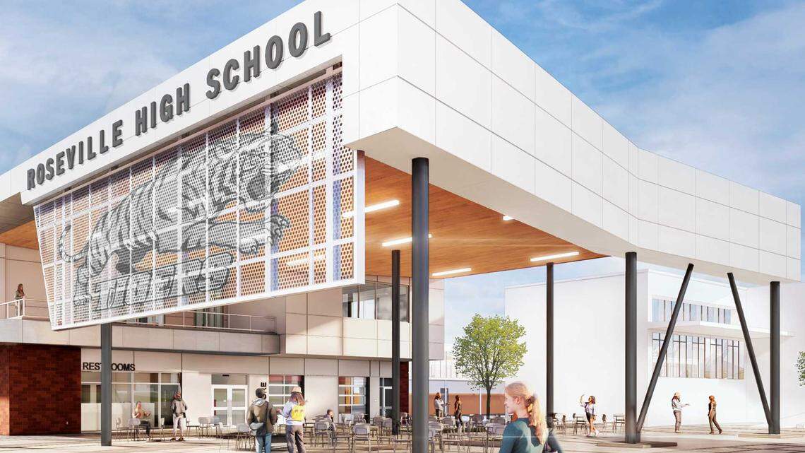 A rendering of Roseville High School's upcoming new two-story classroom building.