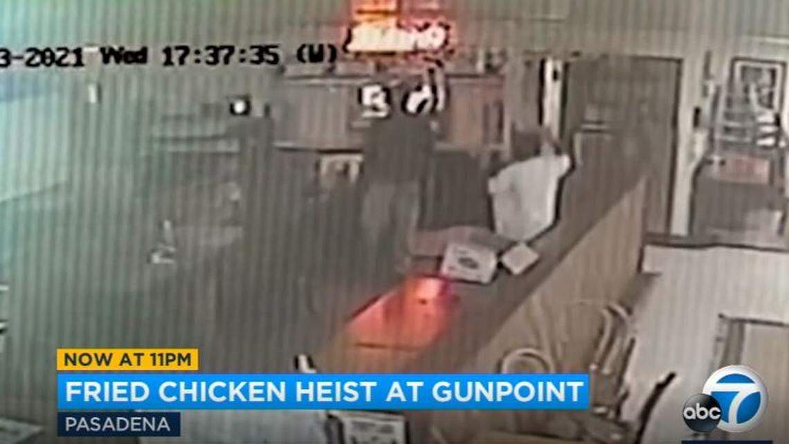 A man turned away from a Pasadena, California, restaurant for not wearing a face mask returns with a gun to steal chicken and waffles, but no cash, police say.