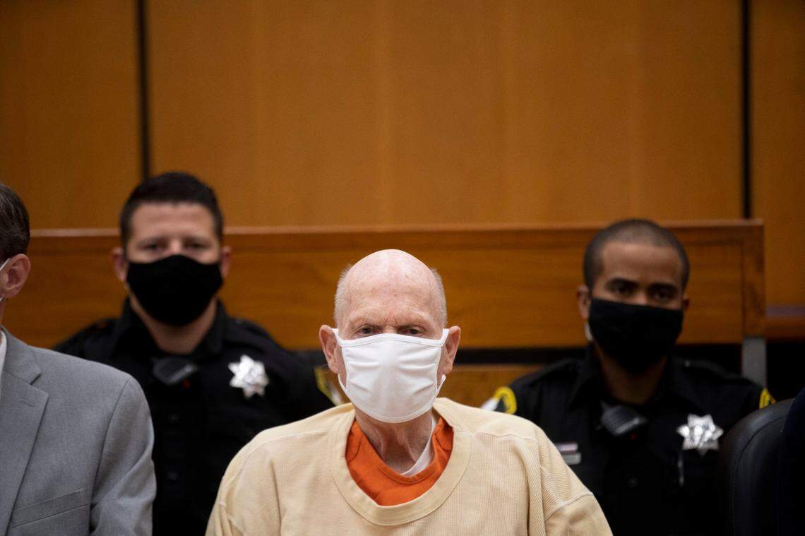 Joseph James DeAngelo sits during the second day of victim impact statements at the Gordon D. Schaber Sacramento County Courthouse on Wednesday, Aug. 19, 2020, in Sacramento, Calif. Victims of California serial killer and rapist, DeAngelo want him in a maximum security prison far, far away if he can’t spend the rest of his life on death row. But they may not hold much sway over where or how the 74-year-old former police officer is imprisoned once he is sentenced on Friday, Aug. 21.
