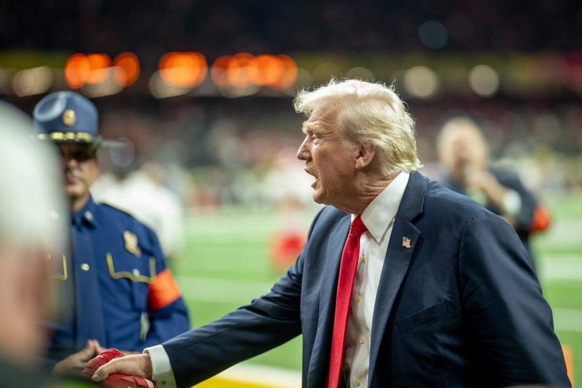 President Donald Trump seen at Super Bowl LIX on Feb. 9, 2025, at the Caesars Superdome in New Orleans.