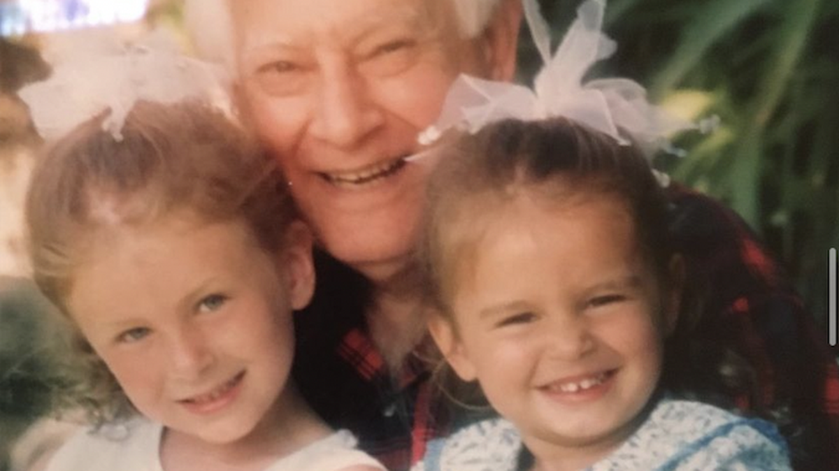 The author with her sister, Maddie Haddad, and grandfather, Sabah Al-Hadad.