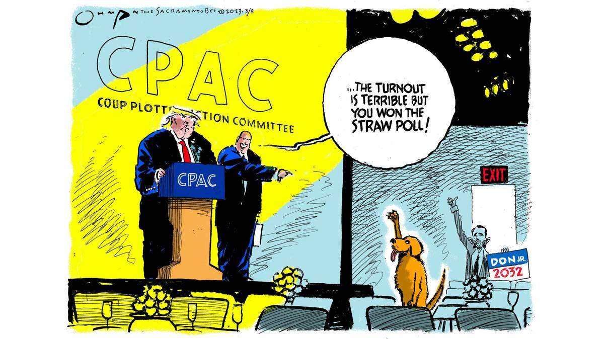 Former President Donald Trump screams into the virtually deserted CPAC conference and wins the straw poll.