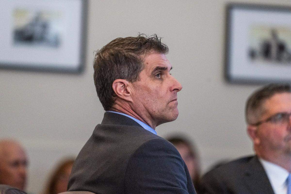 Daniel Serafini, a former Major League Baseball player, listens to closing arguments in his murder trial in Auburn on July 8. Serafini was convicted six days later of murder, attempted murder and burglary in the 2021 shooting of his wife’s parents at their Lake Tahoe-area home.