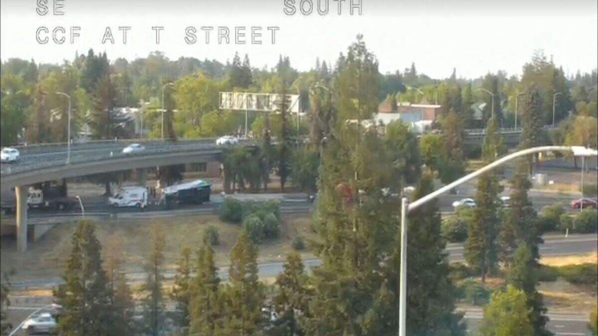 A box truck overturned on eastbound Highway 50 near the Capital City Freeway junction the morning of Wednesday, September 2, 2020, according to the California Highway Patrol.