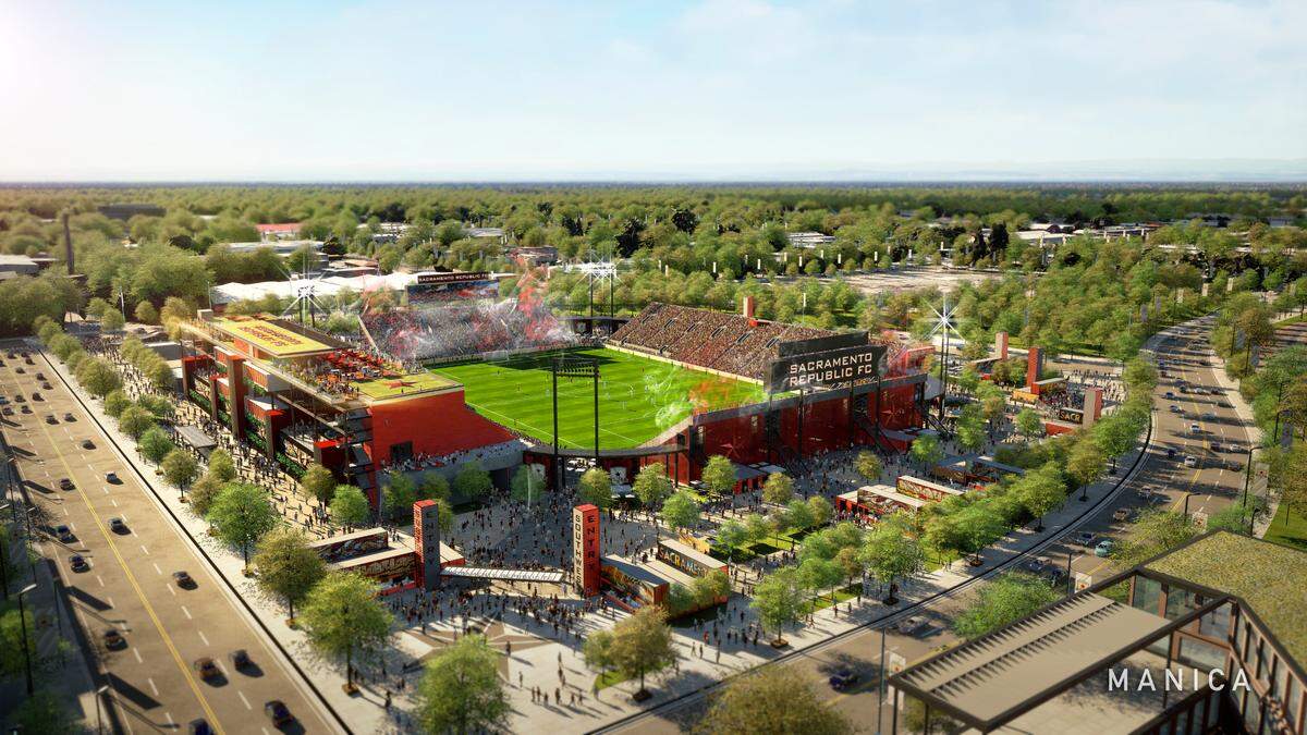Sacramento Republic FC in February released the latest updated rendering for the team’s planned new soccer stadium at the Railyards. Sacramento City Council voted unanimously Tuesday on two resolutions that will greenlight construction on Republic FC’s new stadium this summer.