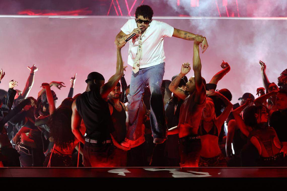 LOS ANGELES, CALIFORNIA - MARCH 17: (FOR EDITORIAL USE ONLY) Bad Bunny performs onstage at the 2025 iHeartRadio Music Awards at Dolby Theatre in Los Angeles, California on March 17, 2025. Broadcasted live on FOX. (Photo by Kevin Winter/Getty Images for iHeartRadio)