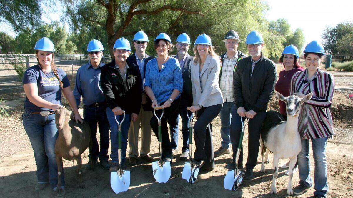 Breaking ground on the new goat dairy and creamery are representatives of the College of Agricultural and Environmental Sciences, Department of Animal Science and UC Davis Design and Construction Management.
