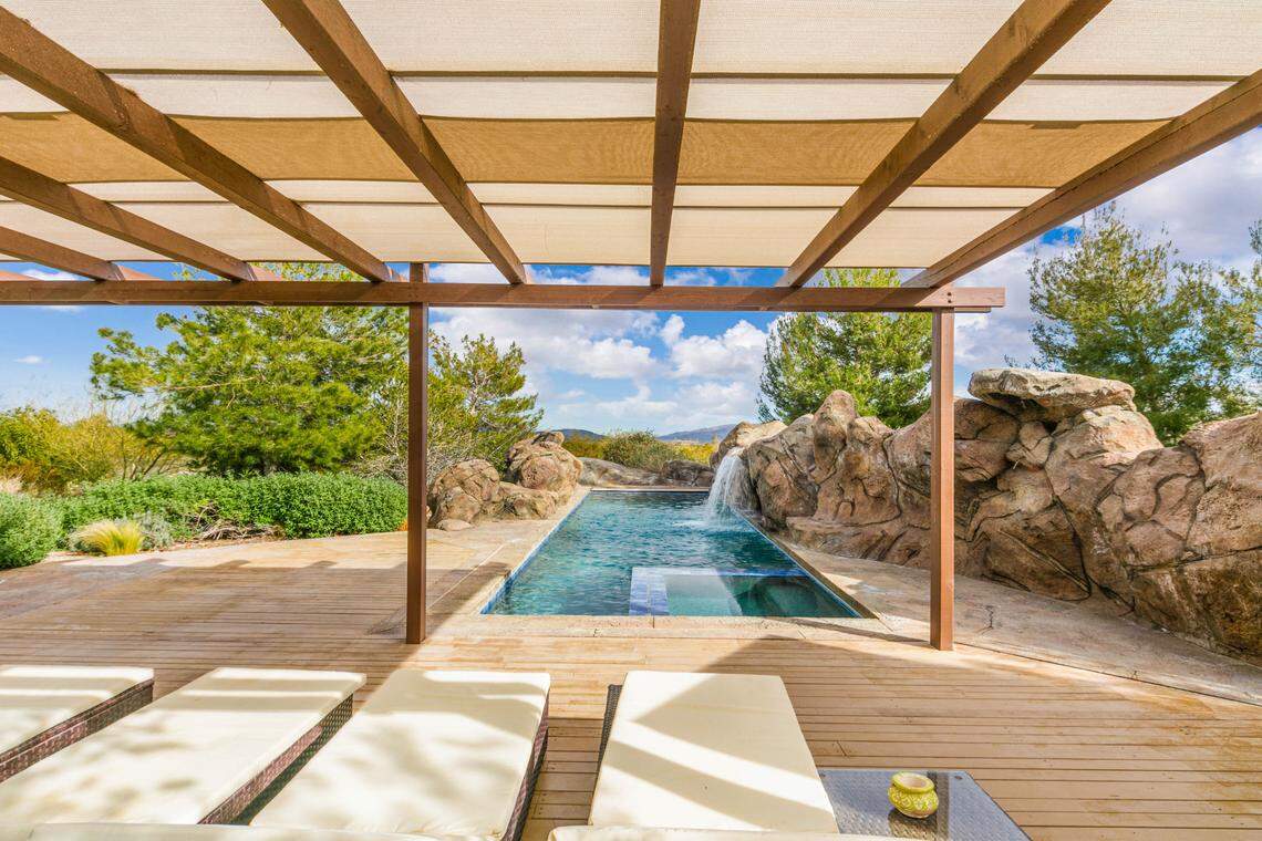 Boulders and swimming pool at The Boulder House for sale for $1.5 million.