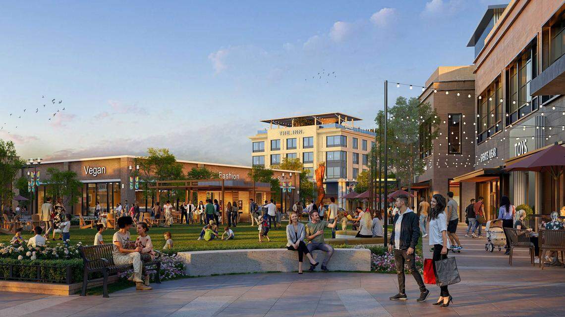 A rendering shows Elk Grove's Project Elevate, which will be located at the southeast corner of Elk Grove Boulevard and Big Horn Boulevard. It is planned to include retail, restaurants, entertainment and potentially housing.