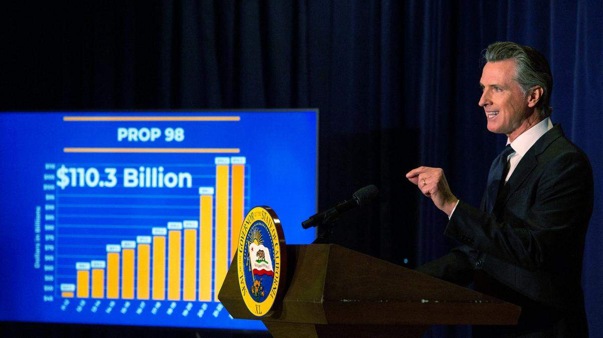 California Gov. Gavin Newsom presented his revised state budget, Friday, May 13, 2022, at the California Natural Resources Agency in Sacramento.