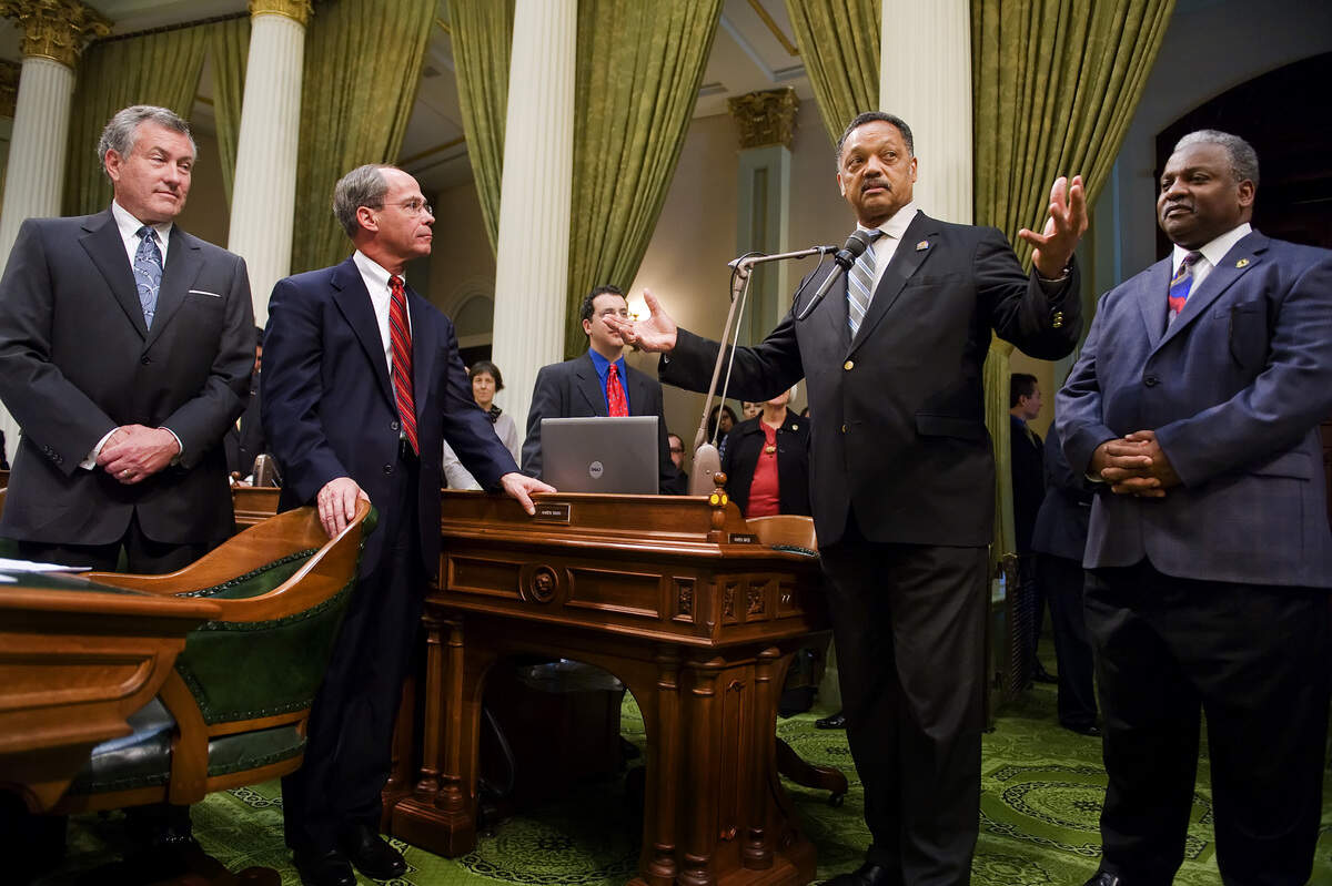 Rev. Jesse Jackson, founder and president of PUSH/ Rainbow Coalition, addresses the California Assembly on March 9, 2009.