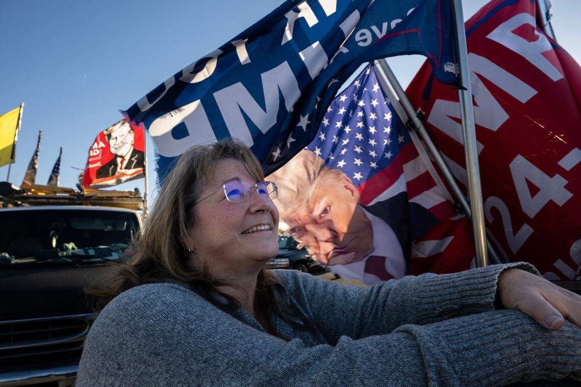 Teresa Bozynski waits for the start of the Freedom Riders 1776 caravan celebrating President-elect Donald Trump at Sunrise Mall in Citrus Heights on Wednesday.