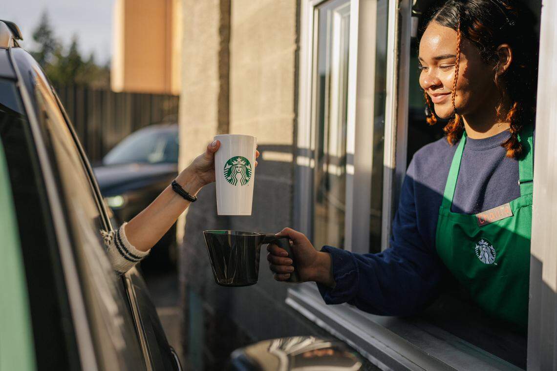 Starbucks customers can order drinks in person, in the drive-thru, online and via the Starbucks mobile app.