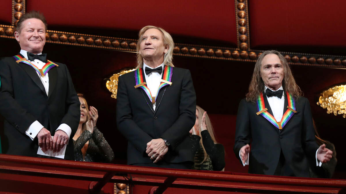 Members of The Eagles band, from left, Don Henley, Joe Walsh, and Timothy Schmit, receive the 2016 Kennedy Center Honor award in Washington. The band will play at Sacramento’s Golden 1 Center on Oct. 12.