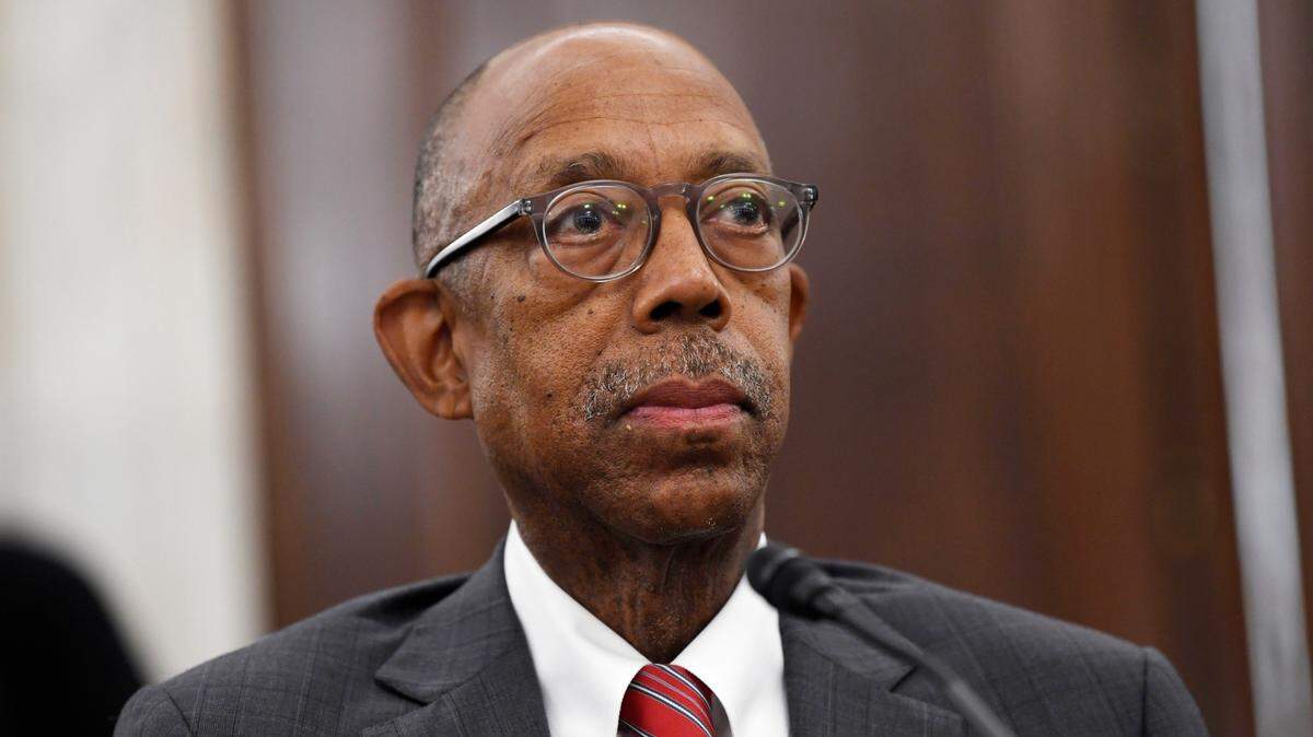 FILE - In this July 1, 2020, file photo, National Collegiate Athletic Association Board of Governors Chairman Michael Drake testifies in the U.S. Senate about student-athlete compensation. The University of California system has named Drake to replace Janet Napolitano and become its first Black president. A physician, Drake was unanimously approved Tuesday, July 7, 2020, by the Board of Regents.