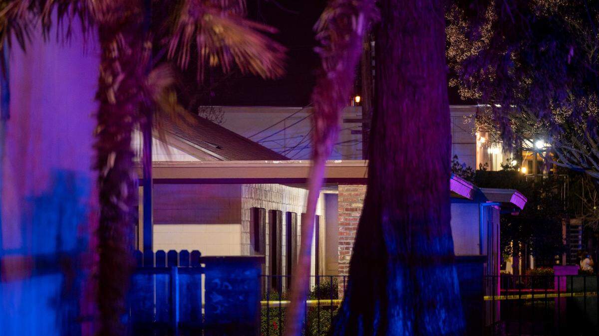 The Church in Sacramento, where a father killed himself, his three children, and another adult, is visible from behind police tape at the corner of Ethan and Wyda ways in Arden Acrade on Monday, Feb. 28, 2022.