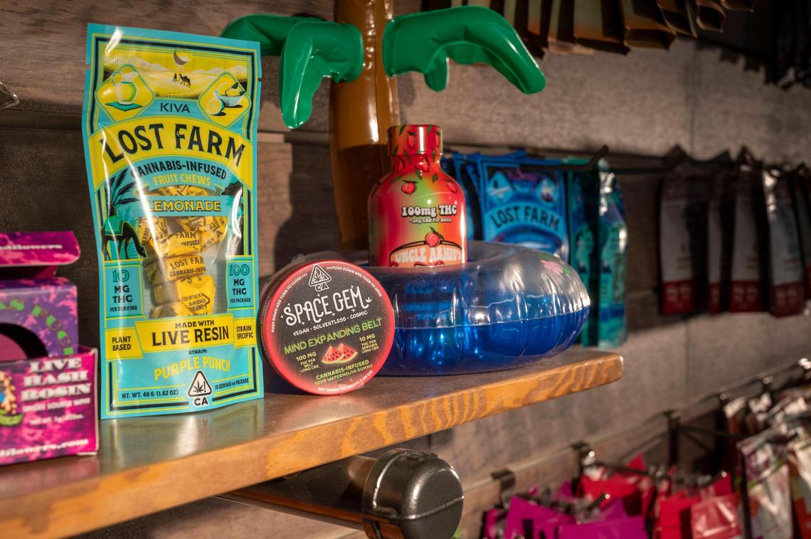 A display at All about Wellness dispensary in midtown Sacramento shows the variety of cannabis-infused edibles available on the market on Tuesday, March 22, 2022.