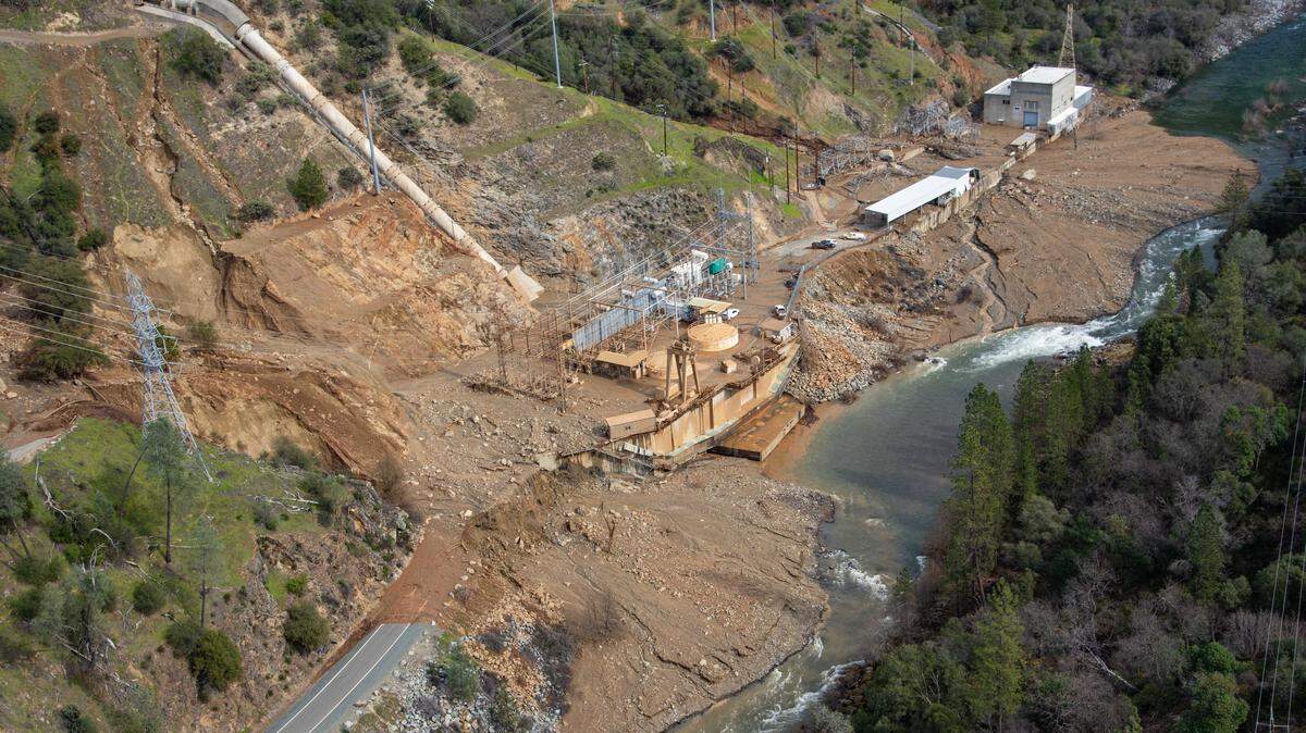 An aerial survey of Yuba Water Agency’s New Colgate Powerhouse, penstock and surrounding areas in Dobbins following the failure of the agency’s penstock pipeline, which moves water from New Bullards Bar Dam and Reservoir to New Colgate Powerhouse on the North Yuba River.