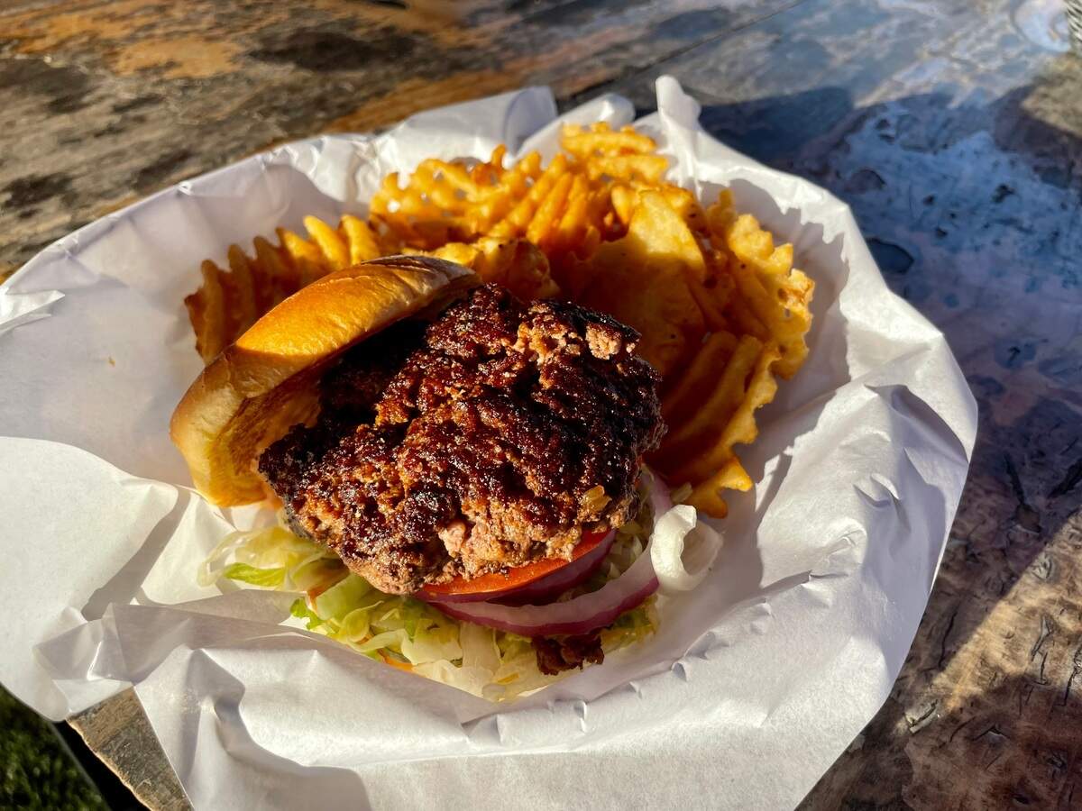 Skip’s original ($12.70) a seasoned, hand-packed ground sirloin/chuck blend with tomatoes, red onions, pickles, lettuce and a house sauce. It’s served at Skip’s Kitchen in Carmichael with criss-cut fries or sweet potato fries.