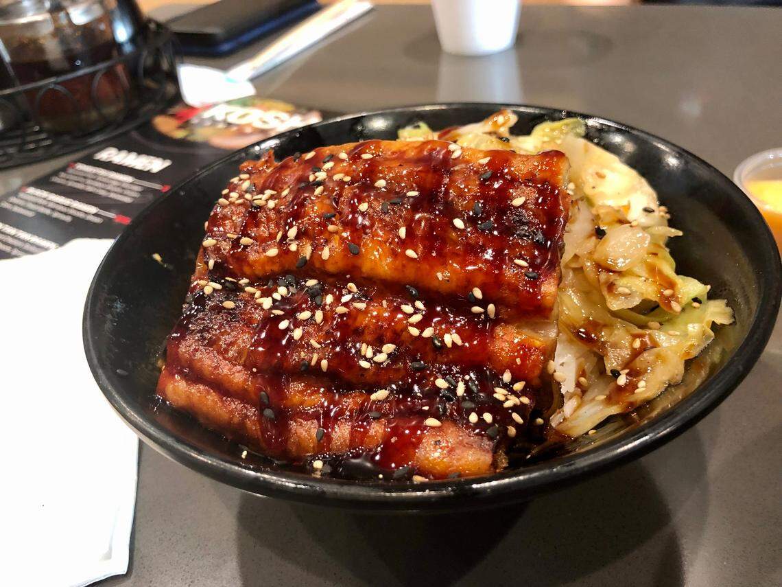 Koshi Ramen Bar’s unagi bowl over rice.