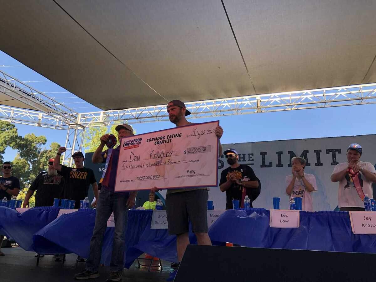 Dan Kennedy took first place and the $2,500 prize money in Milo’s Corn Dog competition at the California State Fair & Food Festival on Saturday, July 22, 2023.