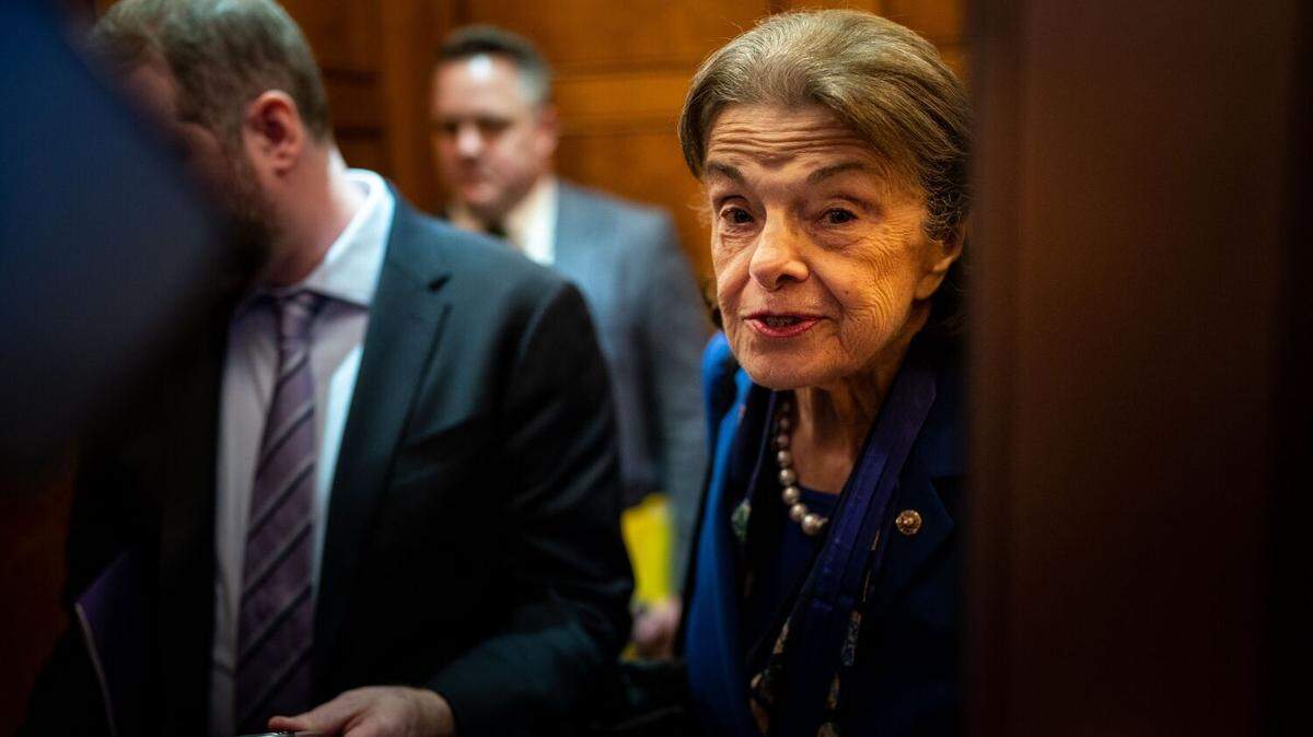 Sen. Dianne Feinstein, D-Calif., speaks to reporters after departing the Senate Chamber to vote at the U.S. Capitol on Tuesday in Washington, D.C. Feinstein, California’s longest-serving senator, announced she will not run for reelection next year, marking the end to one of the state’s most storied political careers. She plans to remain in office through the end of her term.