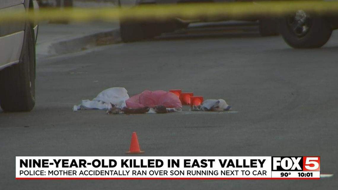 A 9-year-old boy died in Las Vegas after falling beneath the wheels of his mother’s SUV while playfully racing her on a neighborhood street, Nevada police say.