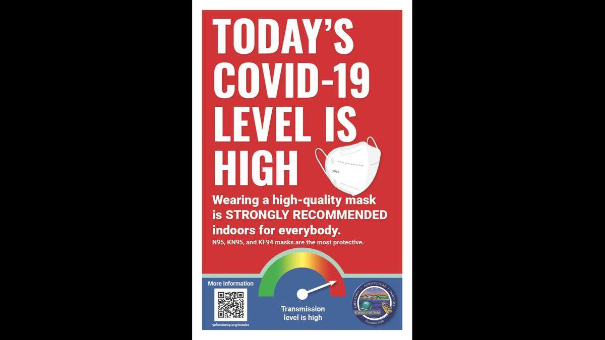 Color-coded flyers are being offered by the Yolo County Health & Human Services Agency as a voluntary and easy way to inform the community about the current risks of COVID-19. Red signs indicate high risk, yellow signs medium and green low risk areas.
