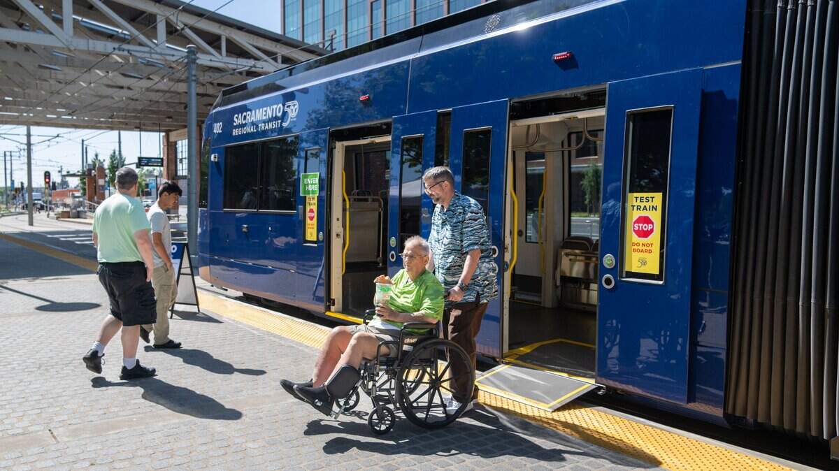 Members of the disability community and the general public tour Sacramento Regional Transit’s S700 low-floor light rail train at the Township 9 station in Sacramento on Wednesday, June 12, 2024. A Sacramento County grand jury released a report on June 30, 2026, saying that RT failed to adequately inform disabled riders about some changes and actions.