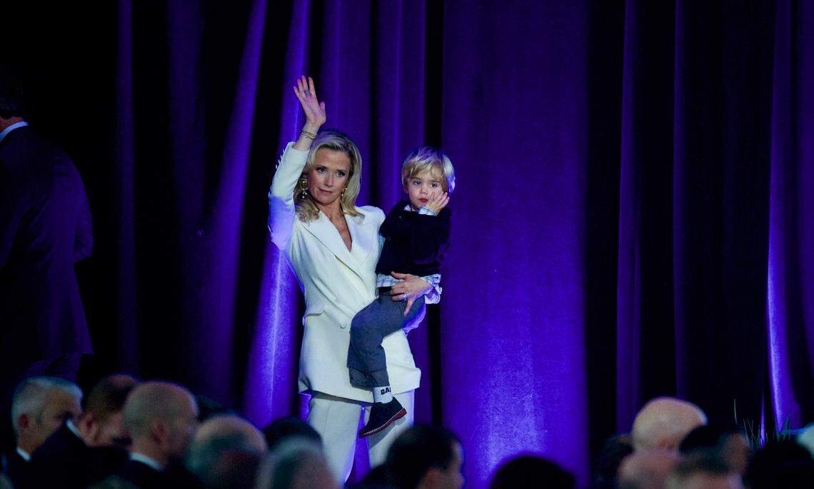 Jennifer Siebel Newsom holds her son Dutch, 2, after he joined father Gavin Newsom during the governor’s inuguration speech on Monday, Jan. 7, 2019.