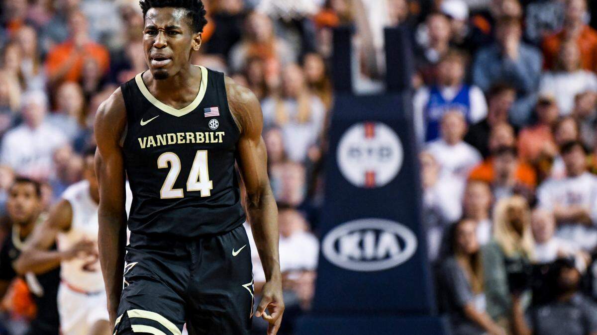 Vanderbilt forward Aaron Nesmith celebrates after a basket against Auburn in January. Nesmith has a deadly 3-point shot and could be a good fit with the Sacramento Kings.