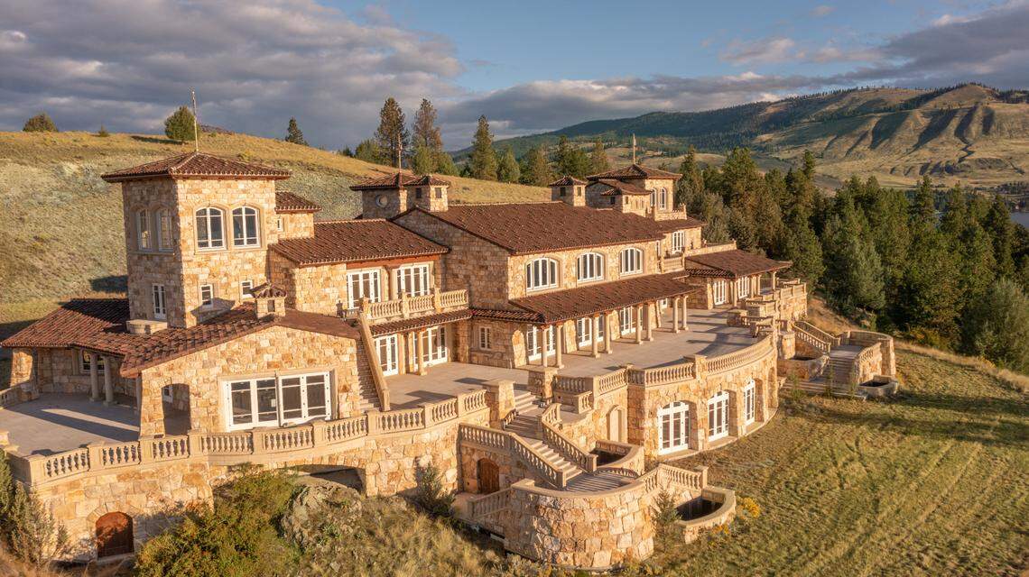 With an unfinished interior, a mansion is included in the $72 million offering of Cromwell Island in Montana.