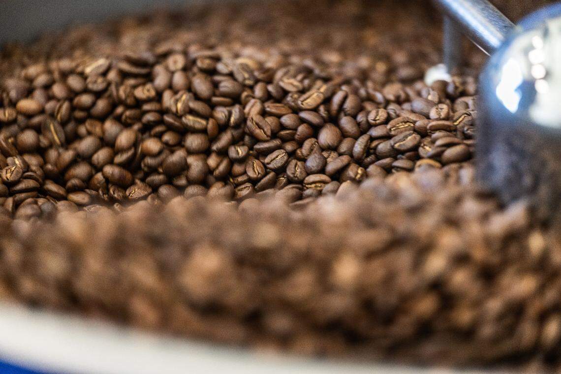 Coffee beans are cooled down after being roasted at the UC Davis Coffee Center earlier this month.