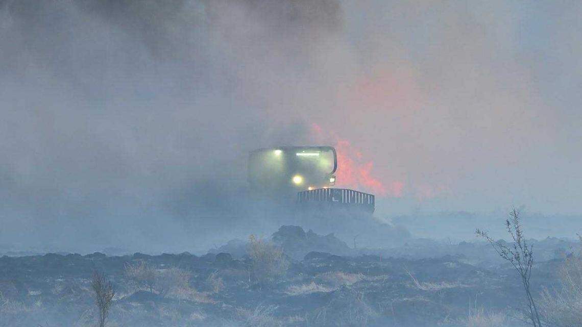 Cal Fire personnel work to create a dozer line ahead of a wildfire in eastern California on Sunday, March 30, 2025. The Silver Fire burned more than 1,600 acres near Bishop..