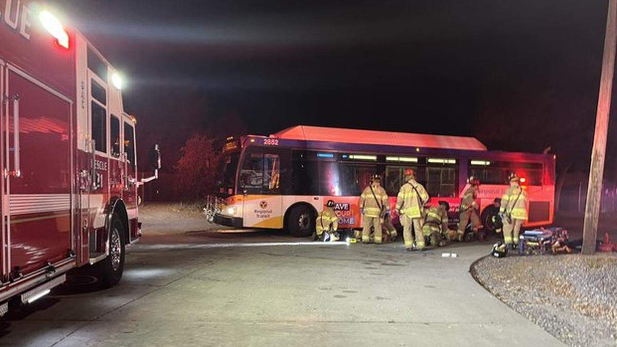 A pedestrian had to be extricated from beneath a Sacramento Regional Transit bus on Orange Grove Avenue in North Highlands on Wednesday morning, September 14, 2022.