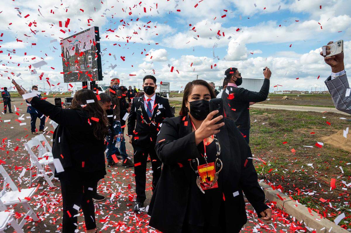 Confetti falls at a groundbreaking ceremony of the Wilton Rancheria Tribe casino site in Elk Grove in March. Tribal leaders support an initiative – one of four that could be on the 2022 ballot – to legalize in-person and online sports betting, but only through federally-recognized tribes with lands in California, and craps and roulette.