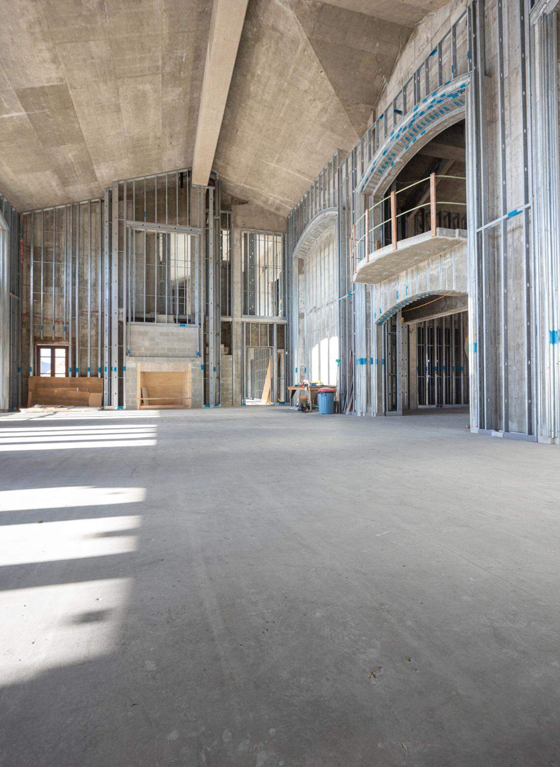 The interior of the unfinished Dayton, Montana, mansion awaits the next buyer’s vision. There’s a guest house where the owner could stay while building out the home.