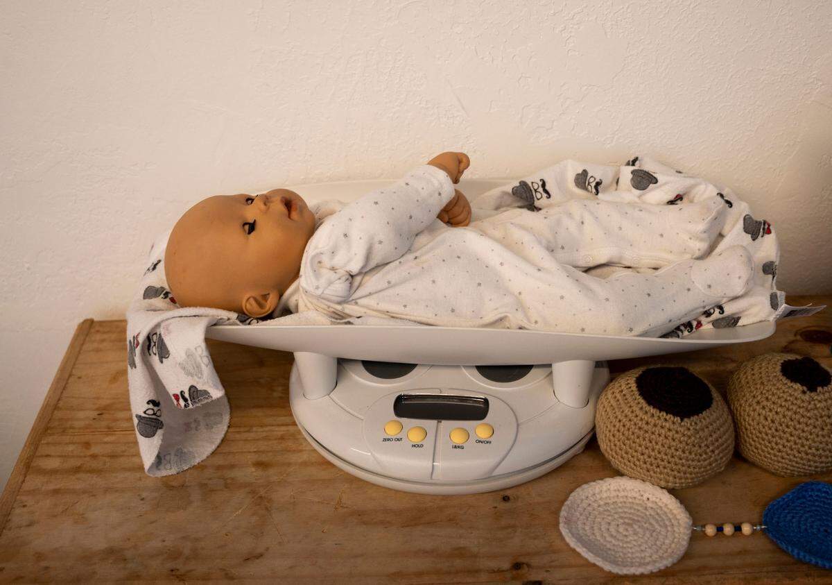 A newborn doll is used for infant feeding and baby wearing classes at Haven, a pregnancy and postpartum care nonprofit in East Sacramento.