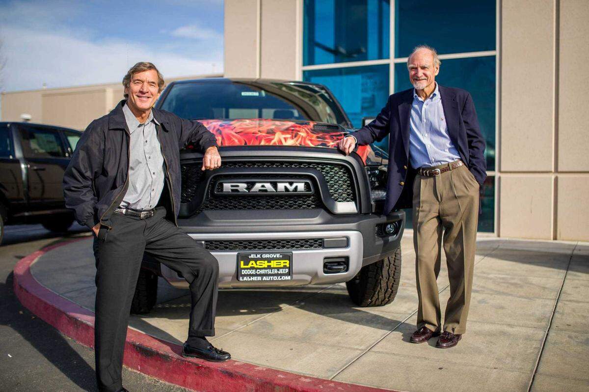 Scott, left, and Mark Lasher, seen in 2015, are brothers and partners, who took over the Lasher auto dealerships after their father, Wes, started the business nearly 60 years ago. Lasher’s five dealerships in the Elk Grove Auto Mall have been sold to Knight Automotive Group, Canadaâs largest auto group.