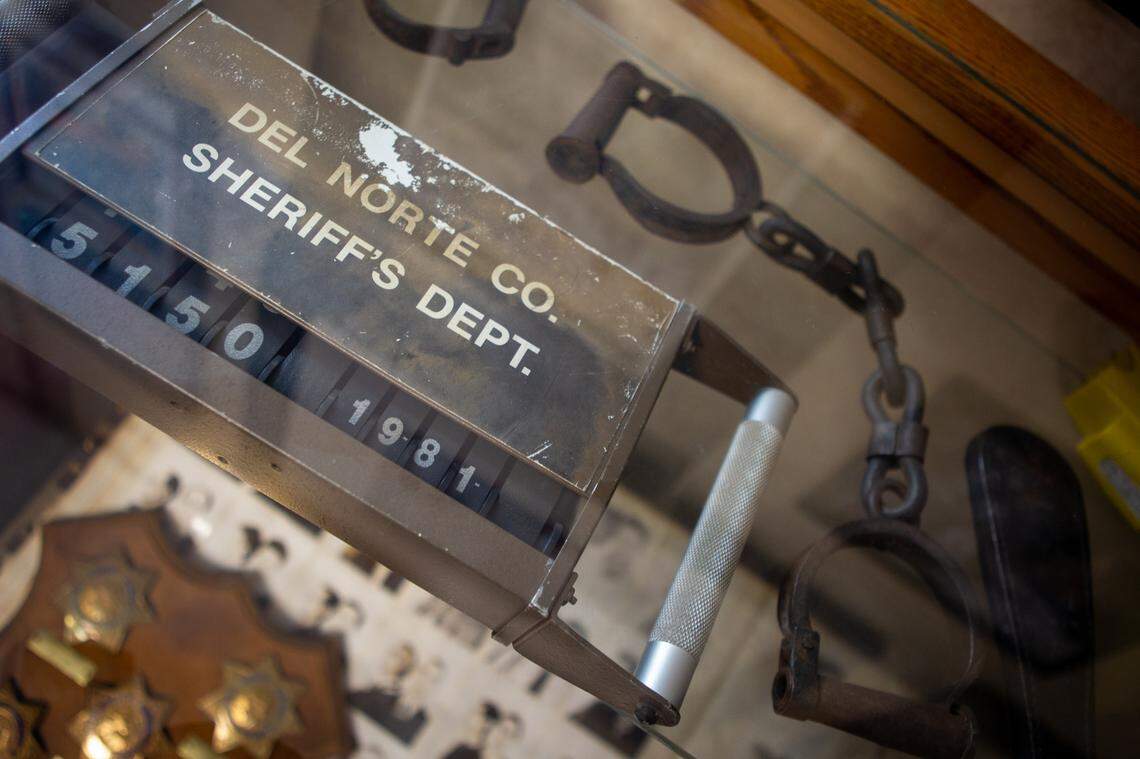 A case in the Del Norte County Sheriff’s Office shows objects from the department’s history.