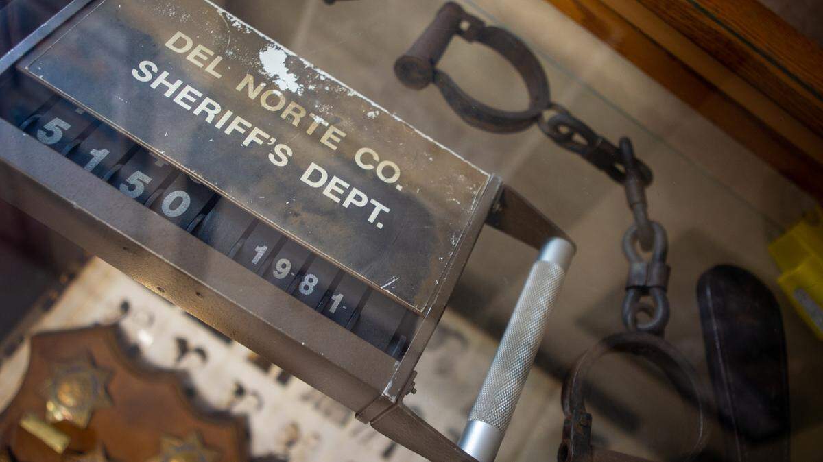 A case in the Del Norte County Sheriff’s office shows objects from the department’s history.