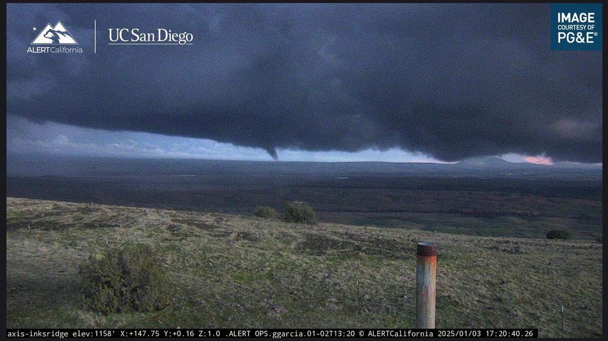 A PG&E camera that is part of UC San Diego’s ALERT California network captured a tornado that touched down around 5:20 p.m. Friday in an unpopulated part of Tehama County.
