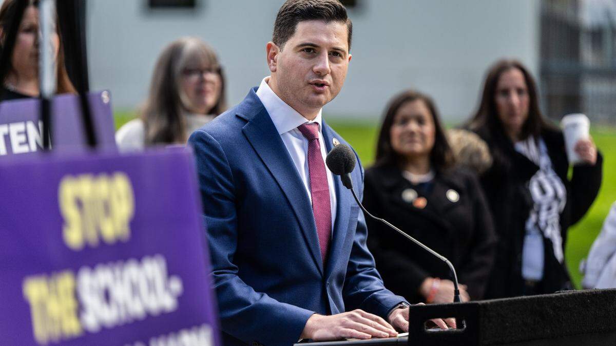 Assemblymember Bill Essayli talks during a news conference about three new bills related to transgender issues that he and fellow Assembly Republicans are introducing on Feb. 14 at the state Capitol. The Republican from Corona has been tapped as the next U.S. Attorney in Los Angeles. 