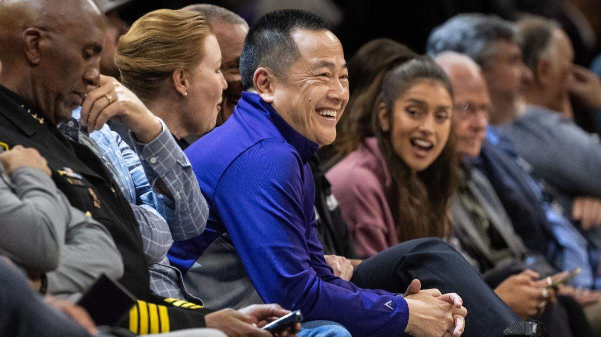 Sacramento City Manager Howard Chan enjoys a Sacramento Kings game in October with Sheriff Jim Cooper and Sacramento Police Chief Kathy Lester at Golden 1 Center. 